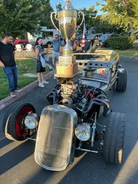 Trophy-winning hot rod at a car show